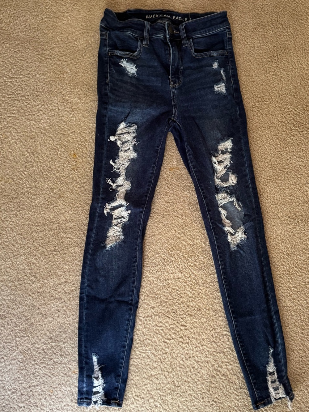 American Eagle Outfitters Navy Ripped Skinny Jeans
